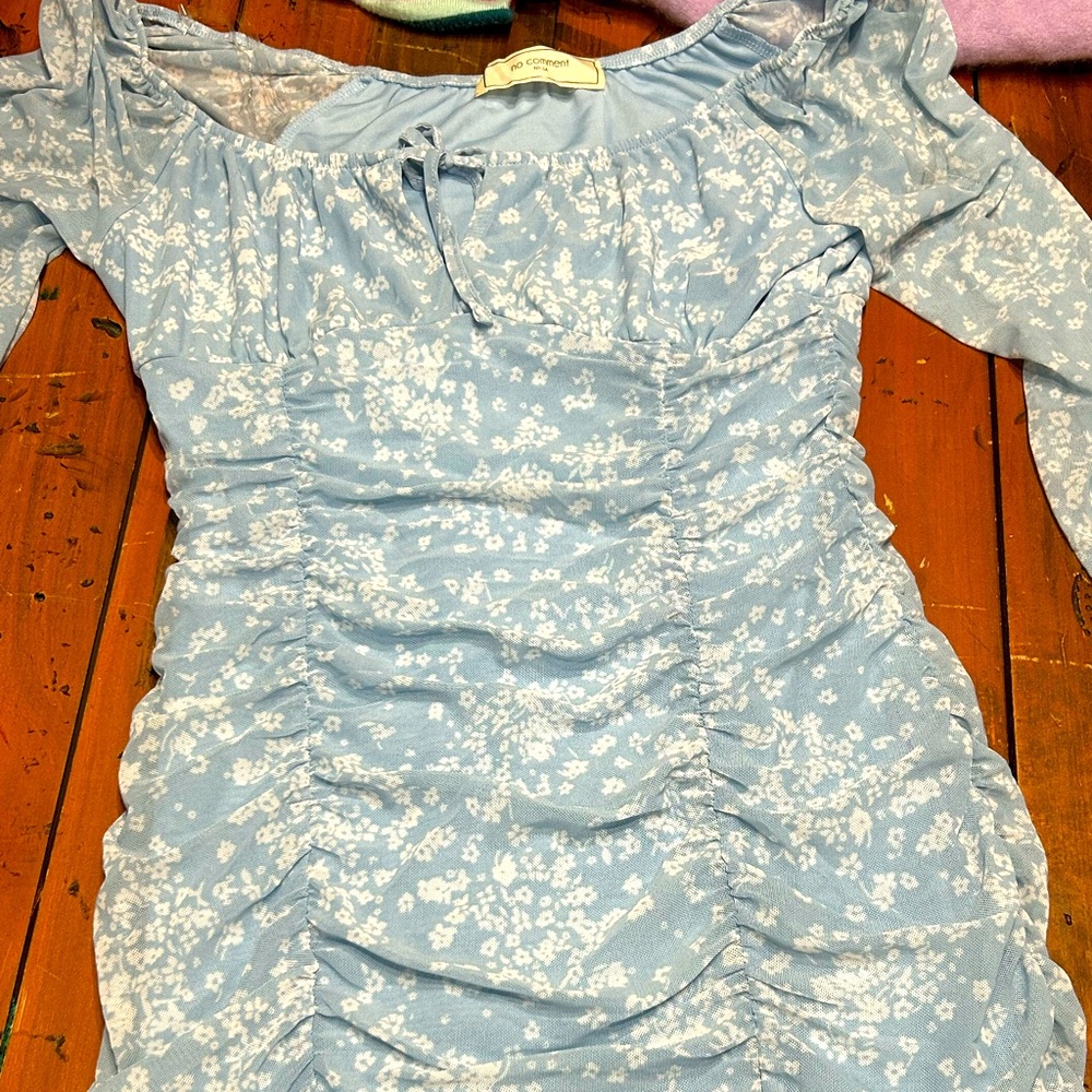NO COMMENT blue scrunch dress